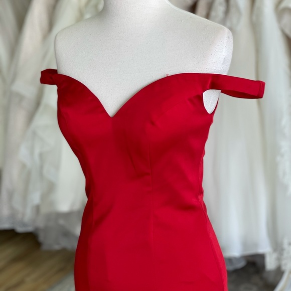 Red Off-the-Shoulder Formal Dress - Picture 2 of 5